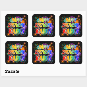 Sticker Carré Prénom "KADEN", Amusant "HEUREUX ANNIVERSAIRE"