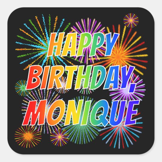 Sticker Carre Prenom Monique Fun Heureux Anniversaire Zazzle Fr