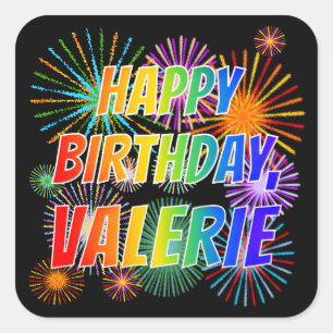 Sticker Carré Prénom "VALERIE", Amusant "HEUREUX ANNIVERSAIRE"