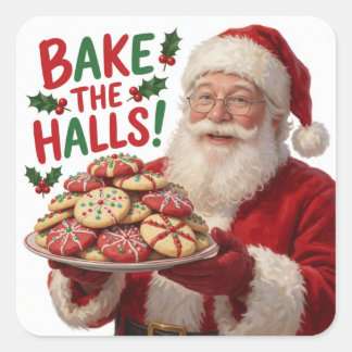 Sticker Carré Préparation de biscuits de Noël avec le Père Noël