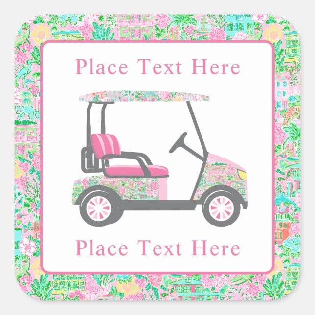 Sticker Carré Preppy Palm Beach Golf Cart (Devant)