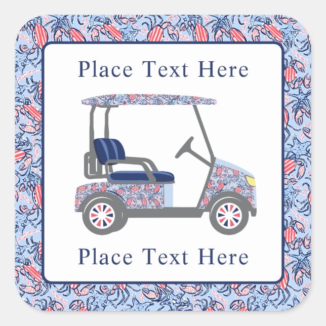 Sticker Carré Preppy Patriotic Crabs Golf Cart (Devant)
