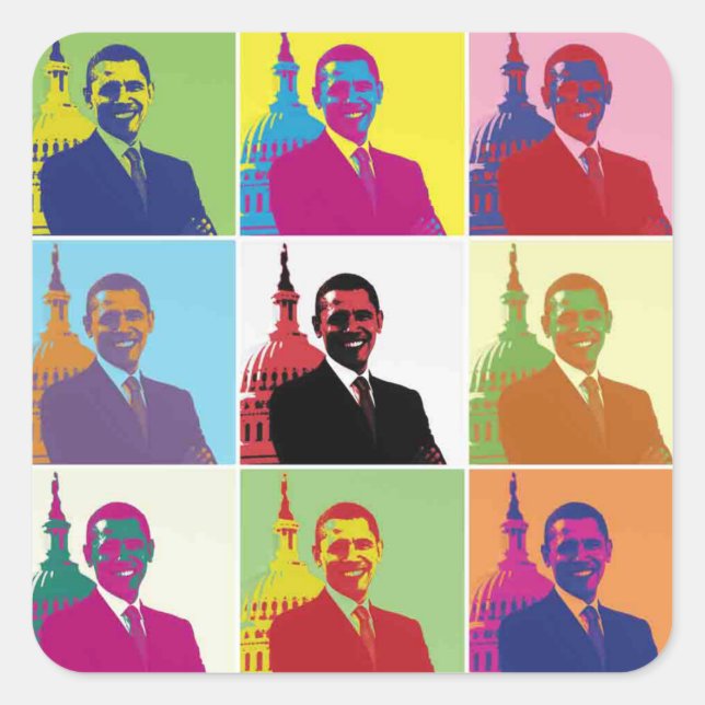 Sticker Carré Président Obama Pop Art (Devant)