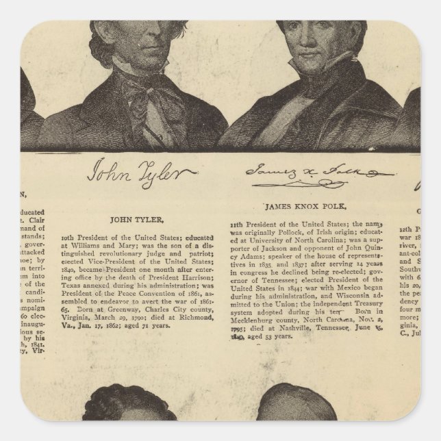 Sticker Carré Présidents US, autographes, biographies (Devant)