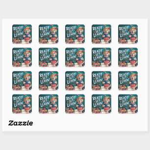 Sticker Carré Prêt à Apprendre Chien Enseignant Mignon Retour à 