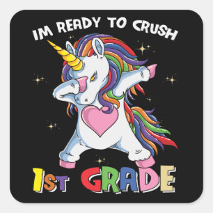 Sticker Carré Prêt à déchirer la 1re année Licorne mignonne pour
