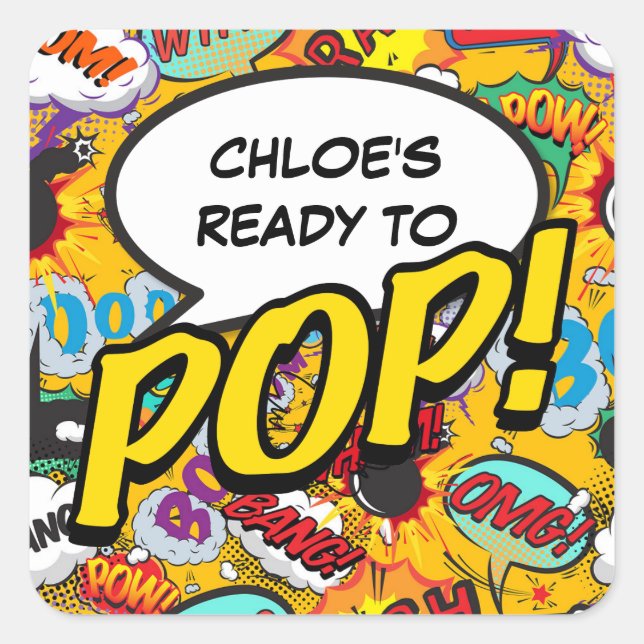 Sticker Carré Prêt à POP Baby shower Fun Modern (Devant)