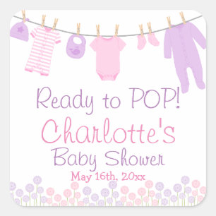 Sticker Carré Prêt À POP Lil Vêtements Rose & Baby shower Violet