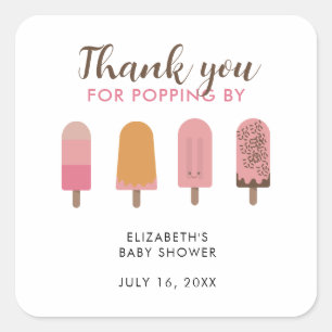 Sticker Carré Prêt pour la pop Baby shower Merci