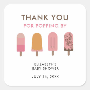 Sticker Carré Prêt pour la pop Baby shower Merci