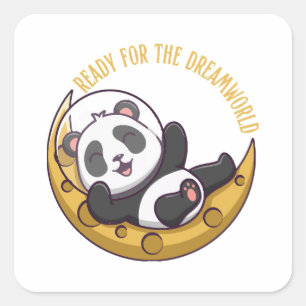 Sticker Carré Prêt pour le monde de rêve Bonjour petit panda en