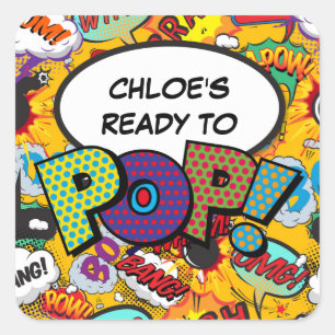 Sticker Carré Prêt pour POP Baby shower Sprinkle Fun Retro