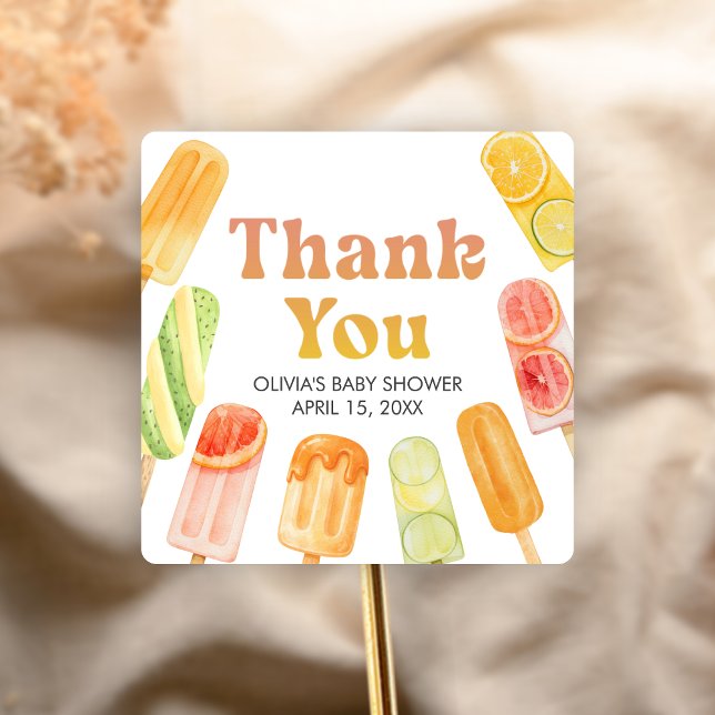 Sticker Carré Prête à éclater Fête bébé Popsicle (Popsicle Summer Baby Shower Sticker)