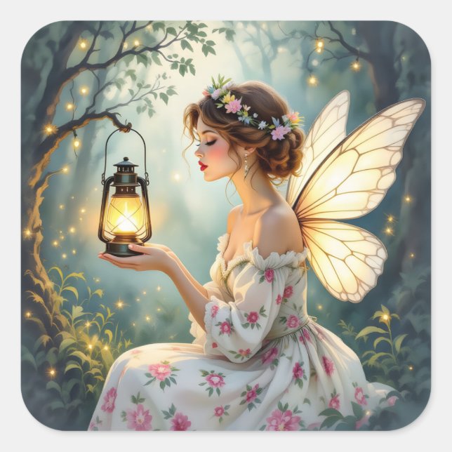 Sticker Carré Pretty Fairy Themed Floral Fairytale (Devant)