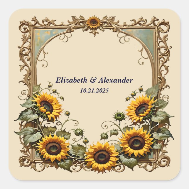Sticker Carré Pretty yellow sunflower elegant wedding  (Devant)