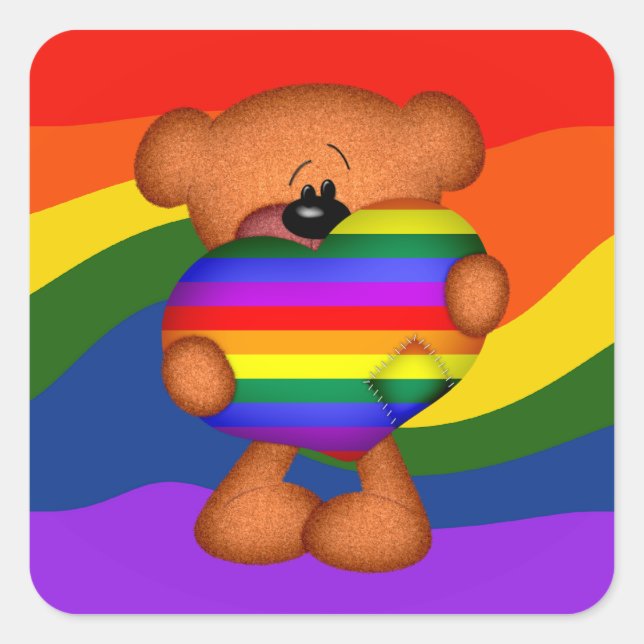 Sticker Carré Pride Coeur Teddy Ours (Devant)