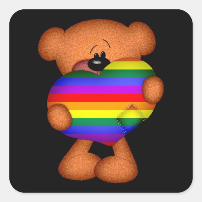 Sticker Carré Pride Coeur Teddy Ours (Devant)