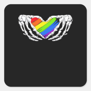 Sticker Carré Pride - Pride Skeleton mains avec coeur 2 Classic