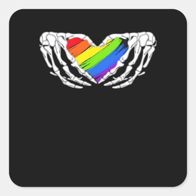 Sticker Carré Pride - Pride Skeleton mains avec coeur 2 Classic (Devant)