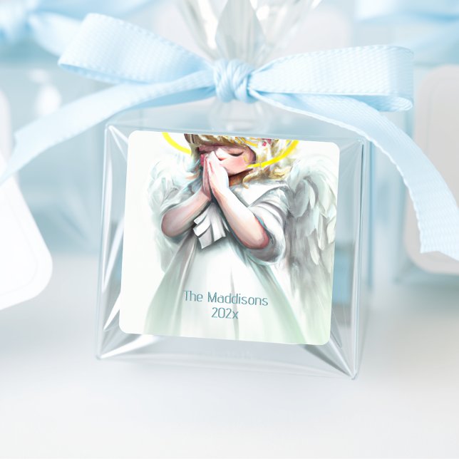 Sticker Carré Prier Petite fille Ange ailes Personnalisé (Créateur téléchargé)