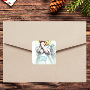 Sticker Carré Prier Petite fille Ange Ailes Typographie