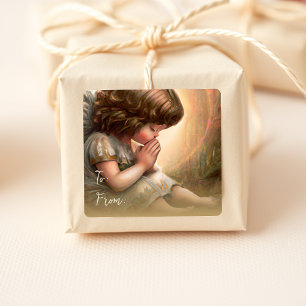 Sticker Carré Prier Petite fille Angel Radiant Halo Lumière