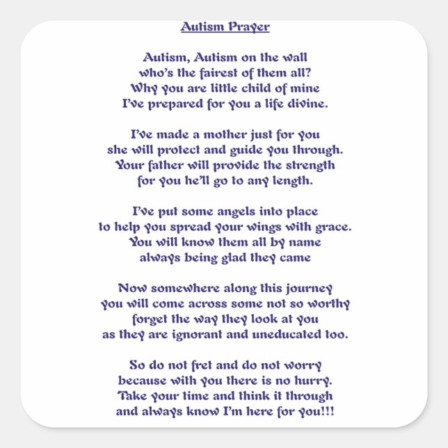 Sticker Carré Prière d'autisme (Devant)