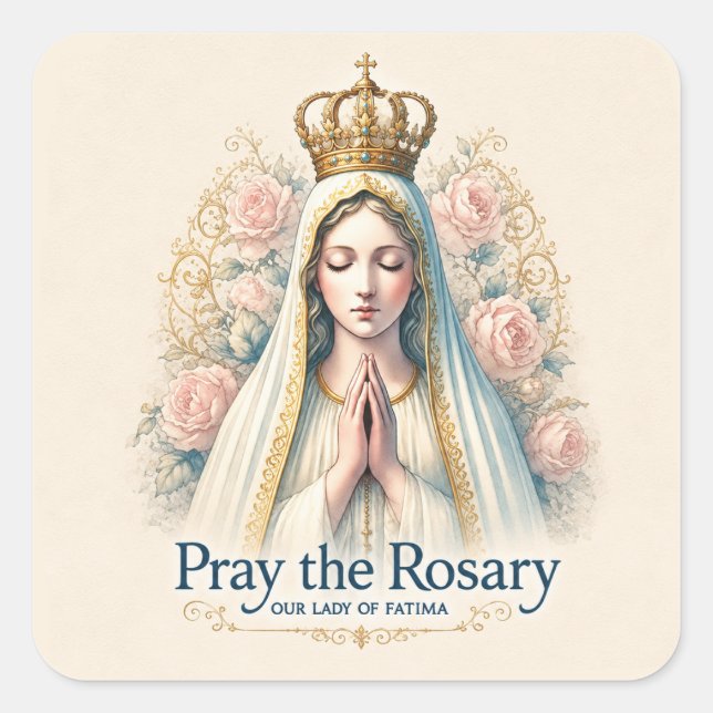 Sticker Carré Priez le Rosaire – Notre-Dame de Fatima dévotionne (Devant)