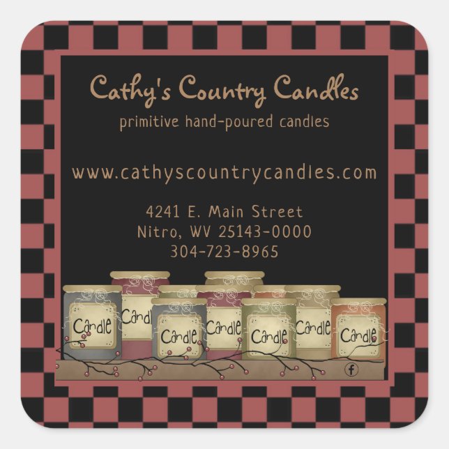 Sticker Carré Primitive Country Candles & Pip Berries (Devant)