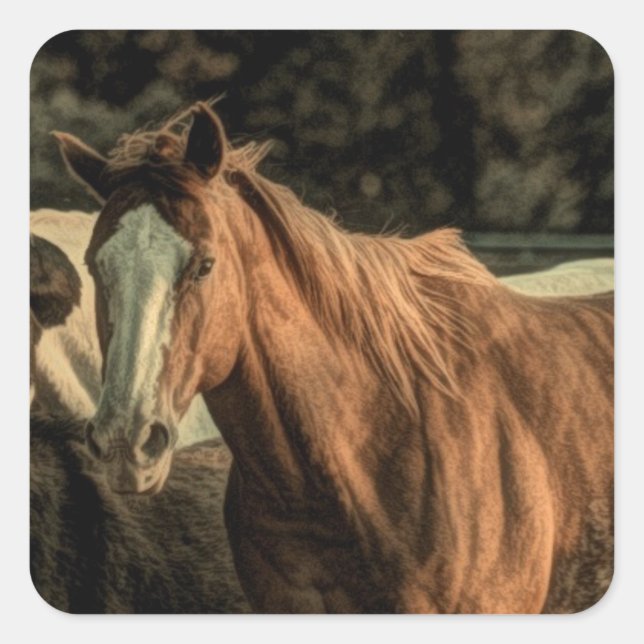 Sticker Carré Primitive rustique de l'ouest cheval sauvage (Devant)