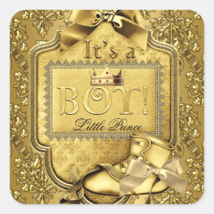 Sticker Carré Prince Baby shower Bébé Garçon Elite Damask Gold