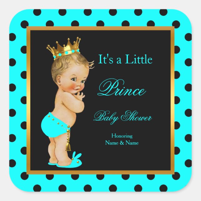 Sticker Carré Prince Baby shower Boy Turquoise Black Blonde (Devant)