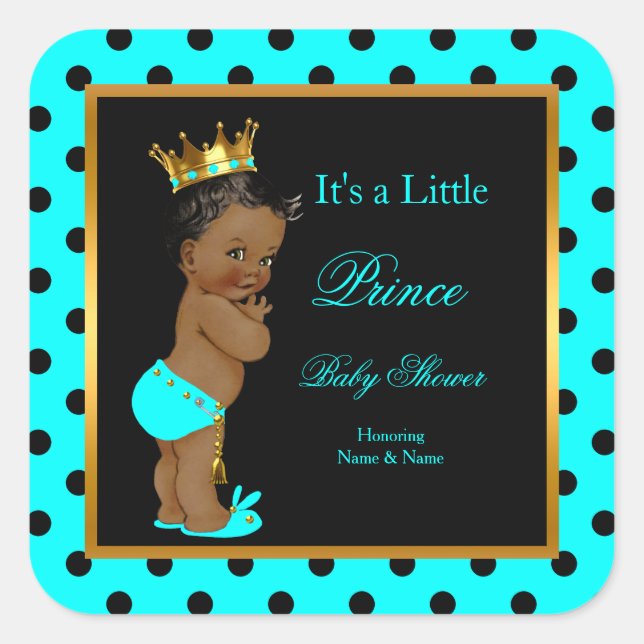 Sticker Carré Prince Baby shower Boy Turquoise Black Ethnic (Devant)