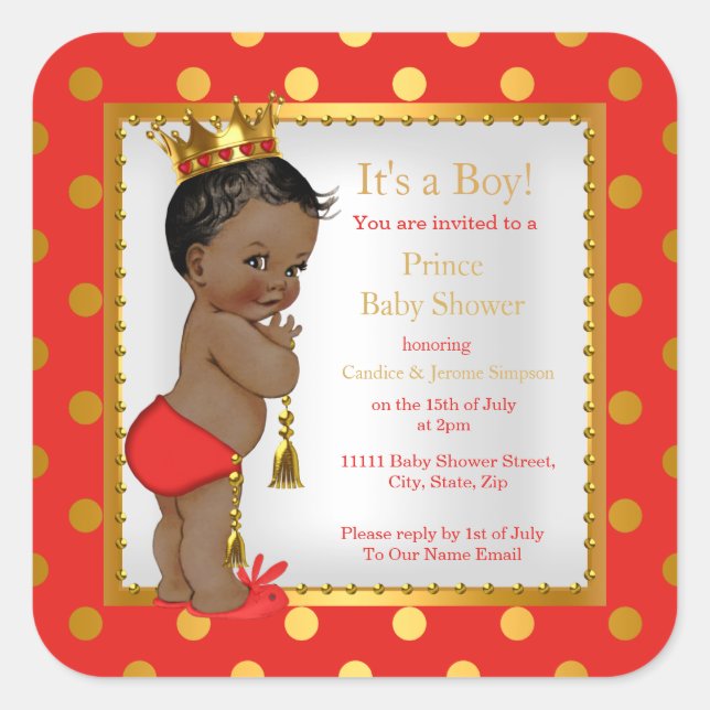 Sticker Carré Prince Baby shower Red Gold Boy Ethnic (Devant)