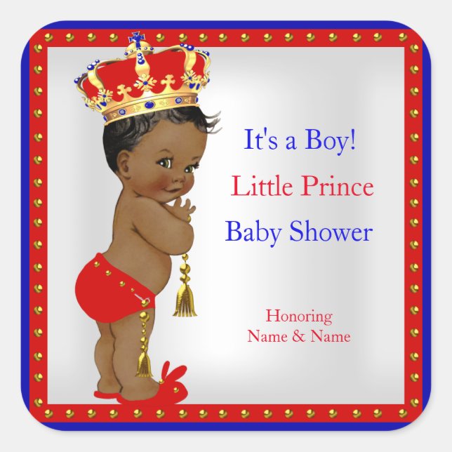Sticker Carré Prince Baby shower Rouge Blanc Bleu Boy Ethnic (Devant)