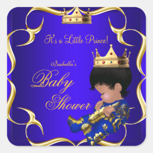 Sticker Carré Prince Baby shower Royal Blue Gold Boy Crown 3