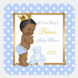 Sticker Carré Prince Bébé Shower Garçon Bleu Points Ethniques