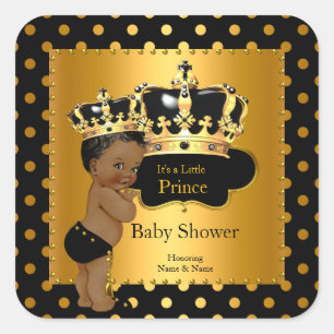 Sticker Carré Prince Bébé Shower Garçon Noir Or Ethnique