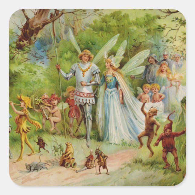 Sticker Carré Prince de la fée et Thumbelina dans le Bois magiqu (Devant)