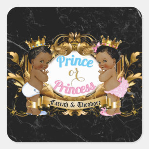 Sticker Carré Prince Ou Princesse Bleu & Rose Royal Genre Révéla