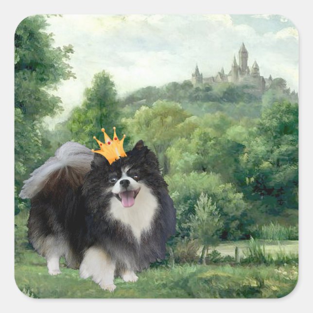 Sticker Carré Prince Pomeranian noir (Devant)