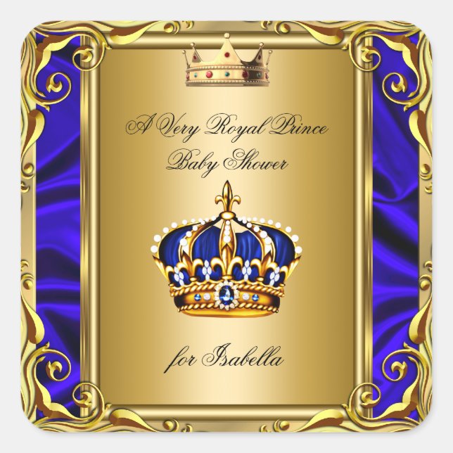 Sticker Carré Prince Royal Blue Baby shower Regal Gold (Devant)