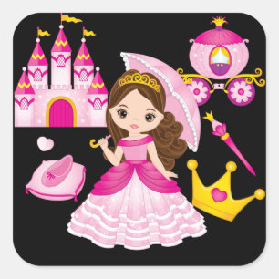 Sticker Carré Princess Castle Little Girls Reine Tiara Crown