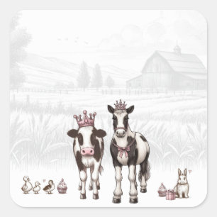 Sticker Carré Princesse Animaux Fête d'anniversaire