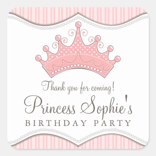 Sticker Carré Princesse Anniversaire Couronne rose Favoriser Sti (Devant)