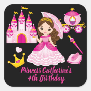 Sticker Carré Princesse Anniversaire Petites filles Nom personna