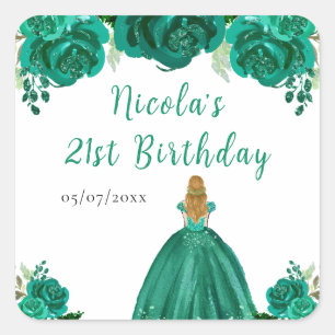 Sticker Carré Princesse aux Cheveux Blonds Fête d'Anniversaire F