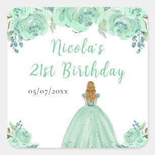 Sticker Carré Princesse aux Cheveux Blonds Fête d'Anniversaire F