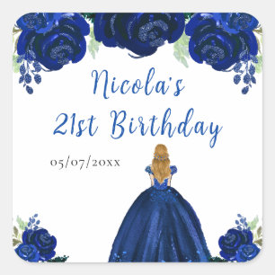 Sticker Carré Princesse aux Cheveux Blonds Fête d'Anniversaire N
