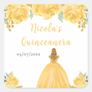 Sticker Carré Princesse aux Cheveux Blonds Quinceanera Florale O